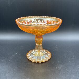 Vintage Jeannette Windsor Marigold Carnival Glass 5-1/2" Round Compote